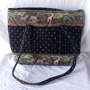 Quilted Elephant Safari Tote Bag Black Brown